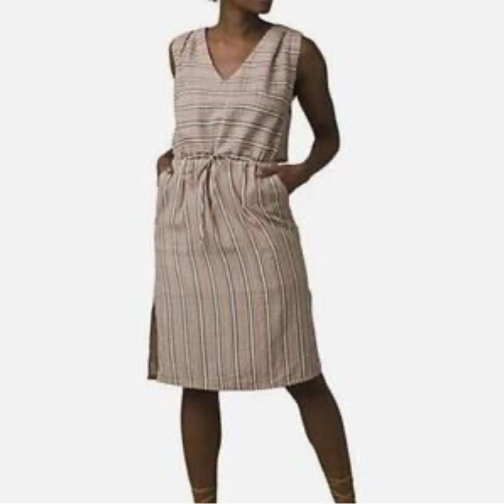 Prana Gray and White Striped Organic Cotton Dress NWT